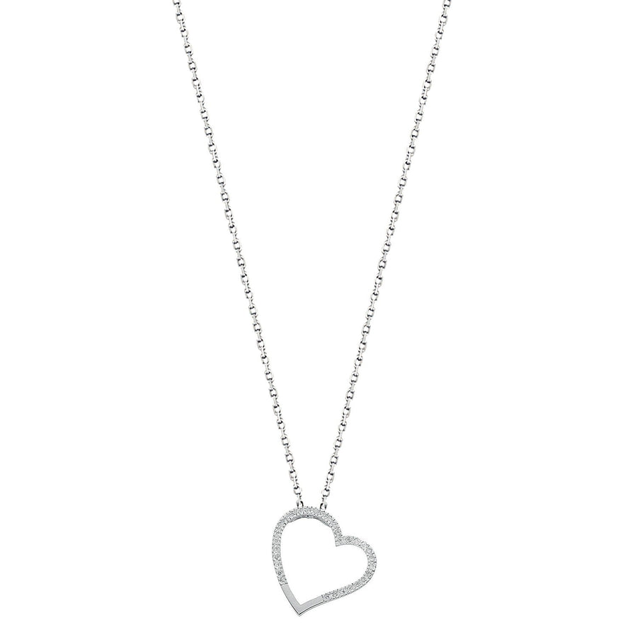 Diamond Heart Necklace 18 Inch 0.12ct H-SI Quality in 9K White Gold - My Jewel World