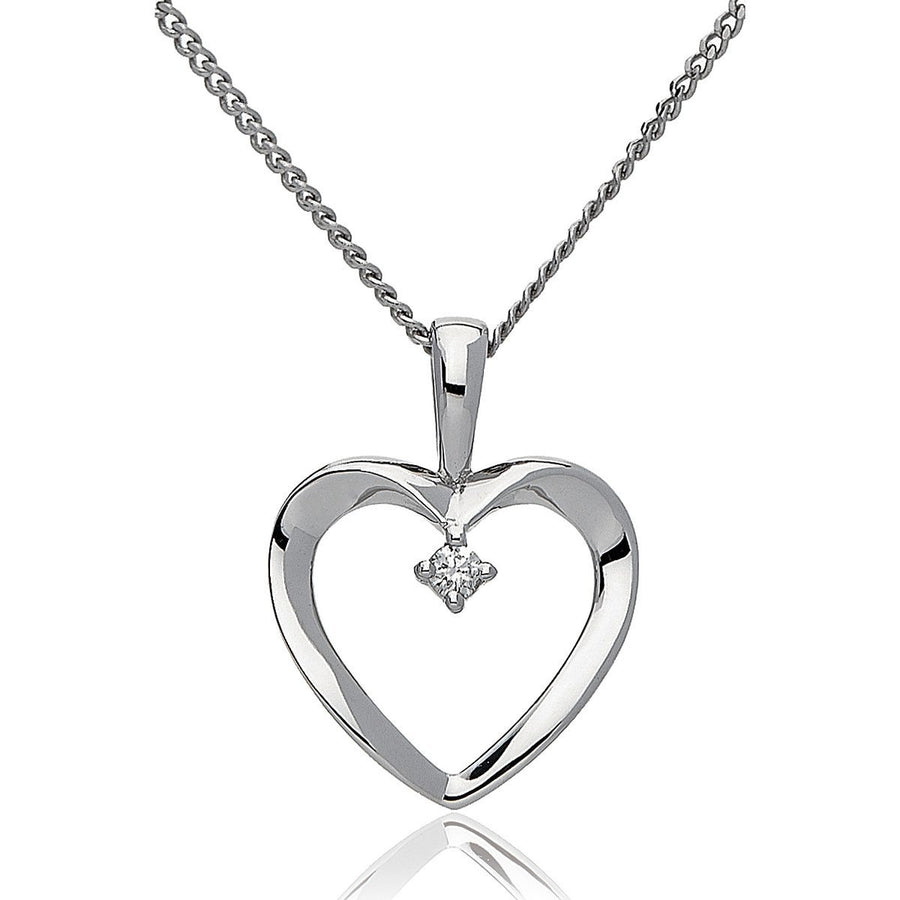 Diamond Heart Pendant Necklace 0.02ct F VS Quality in 18k White Gold - My Jewel World