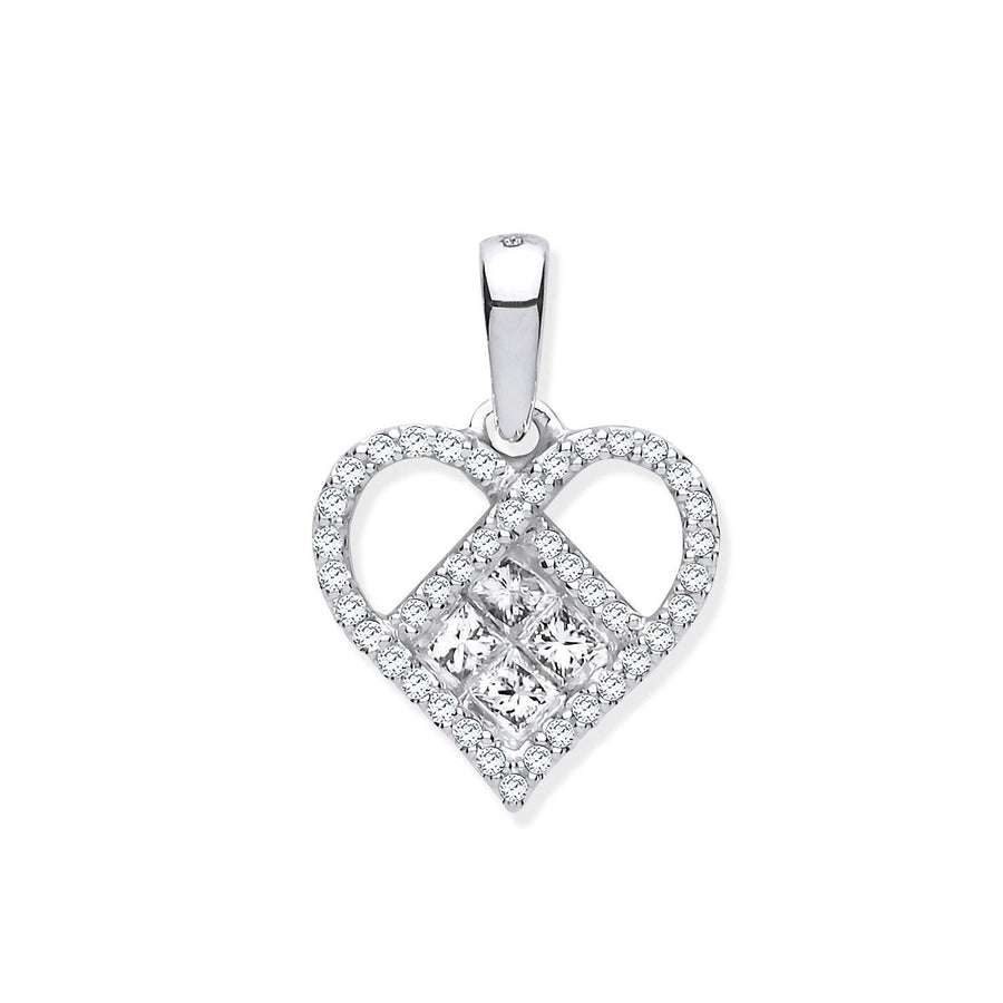 Diamond Heart Pendant Necklace 0.33ct H-SI in 9K White Gold - My Jewel World