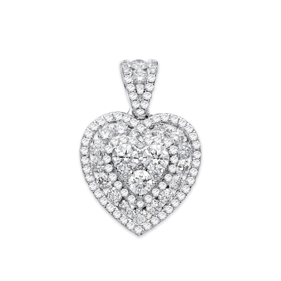 Diamond Heart Pendant Necklace 1.35ct H-SI in 18K White Gold - My Jewel World