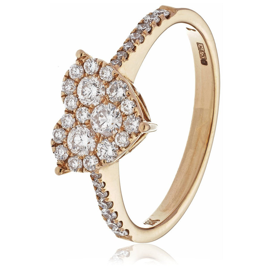 Diamond Heart Shape Cluster Ring 0.50ct F-VS Quality in 18k Rose Gold - My Jewel World