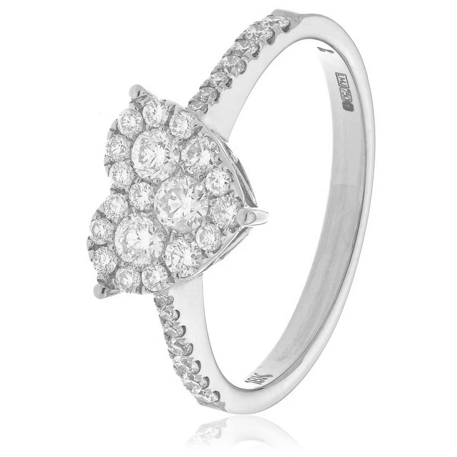 Diamond Heart Shape Cluster Ring 0.50ct F-VS Quality in 18k White Gold - My Jewel World