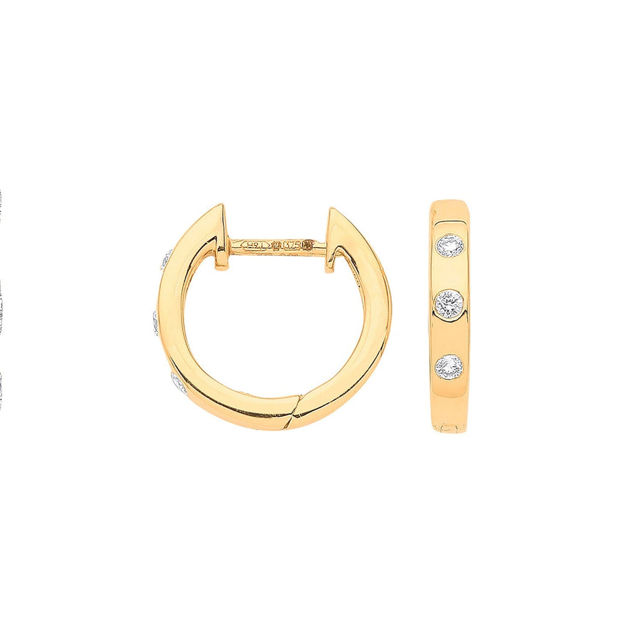 Diamond Hoop Earrings 0.08ct H-SI Quality Set in 9K Yellow Gold - My Jewel World