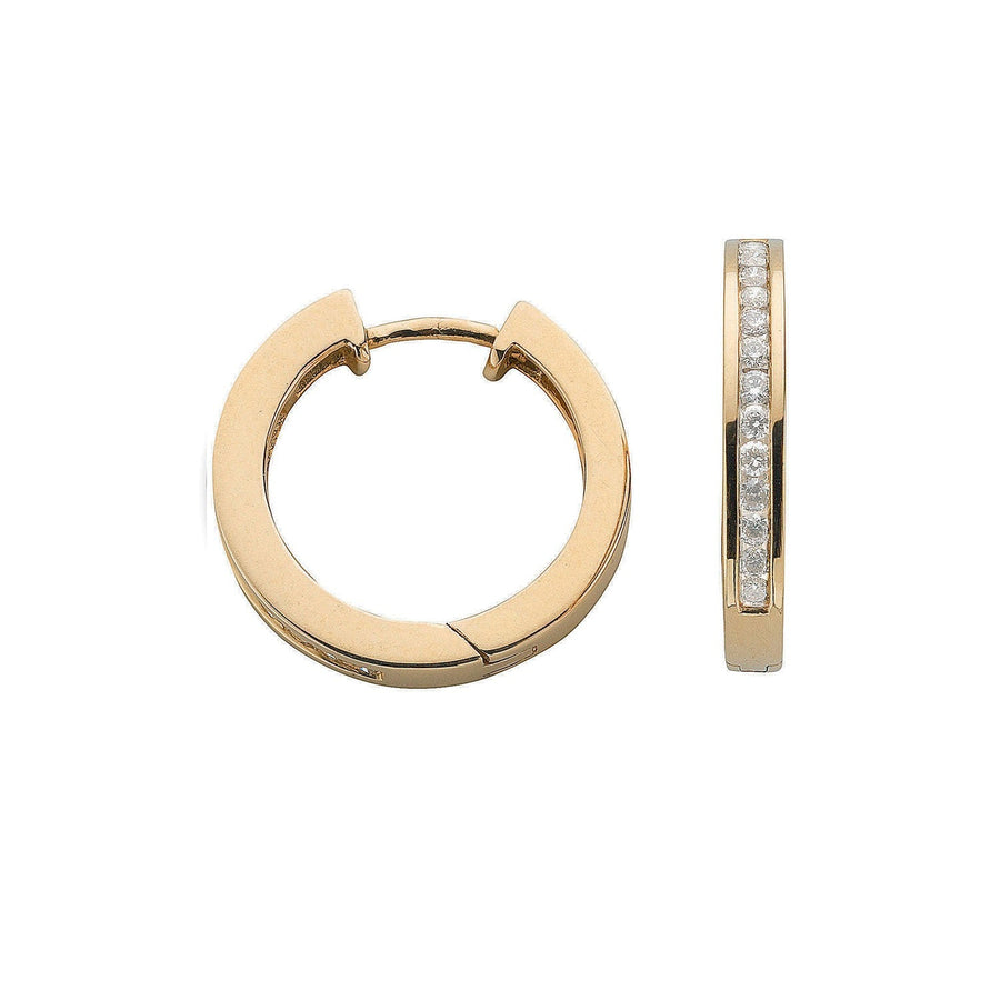 Diamond Hoop Earrings 0.50ct H-SI Quality Set in 9K Yellow Gold - My Jewel World