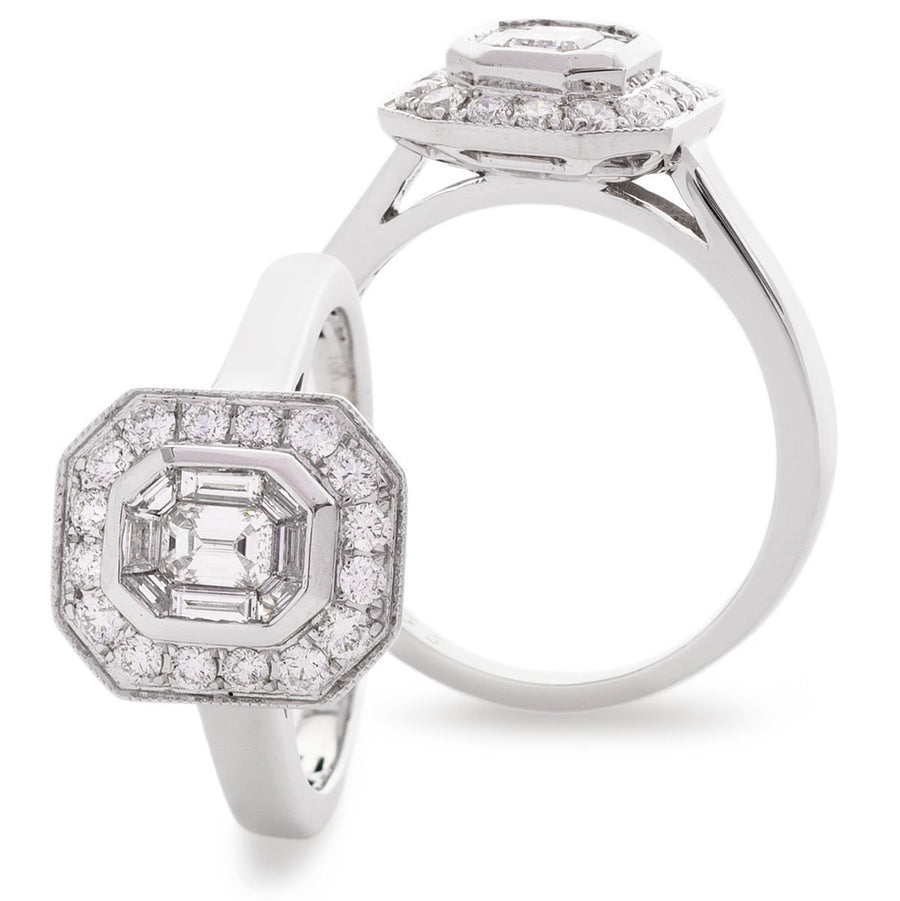 Diamond Illusion Cluster Ring 0.95ct F-VS Quality in 18k White Gold - My Jewel World