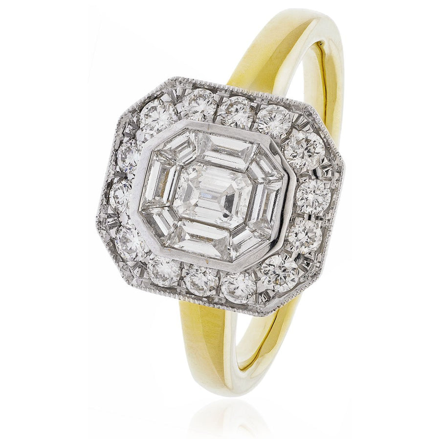 Diamond Illusion Cluster Ring 0.95ct F-VS Quality in 18k Yellow Gold - My Jewel World