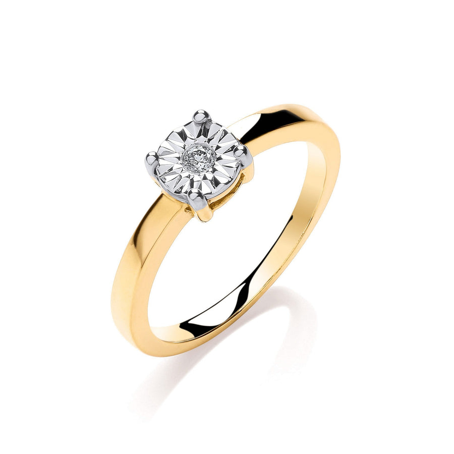 Diamond Illusion Solitaire Engagement Ring 0.05ct H-SI 9K Yellow Gold - My Jewel World