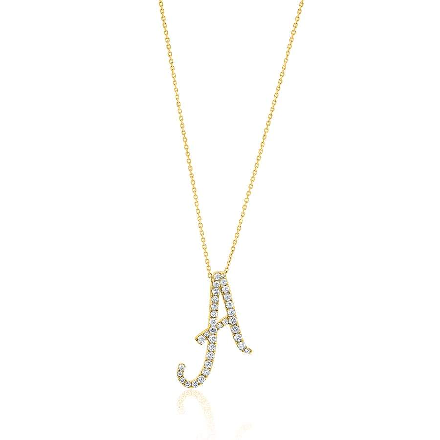 Diamond Initial A Necklace 0.42ct F VS Quality in 18k Yellow Gold - My Jewel World