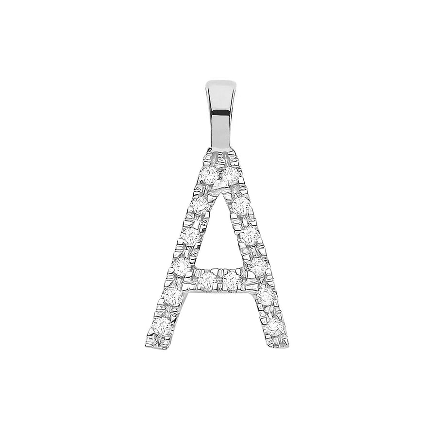 Diamond Initial A Pendant Necklace 0.05ct H-SI in 9K White Gold - My Jewel World