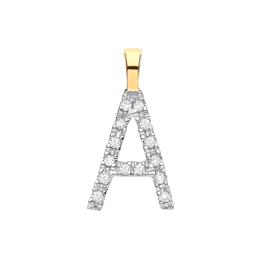 Diamond Initial A Pendant Necklace 0.05ct H-SI in 9K Yellow Gold - My Jewel World