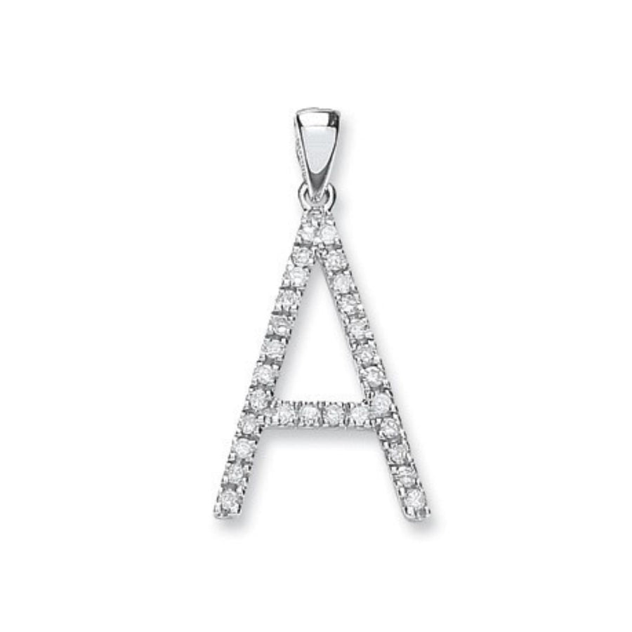 Diamond Initial A Pendant Necklace 0.20ct H-SI in 9K White Gold - My Jewel World