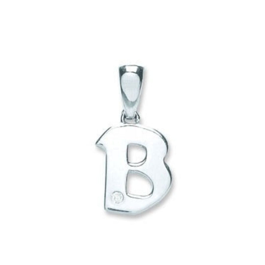 Diamond Initial B Pendant Necklace 0.01ct H-SI in 9K White Gold - My Jewel World