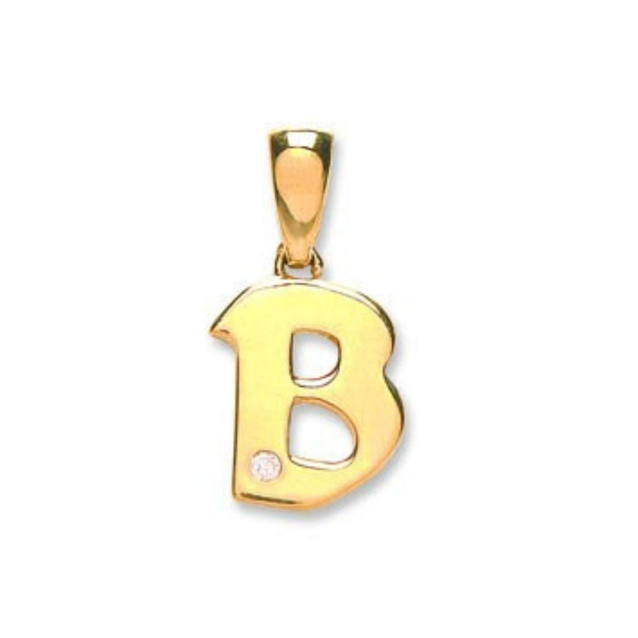 Diamond Initial B Pendant Necklace 0.01ct H-SI in 9K Yellow Gold - My Jewel World