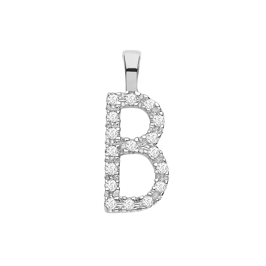 Diamond Initial B Pendant Necklace 0.06ct H-SI in 9K White Gold - My Jewel World