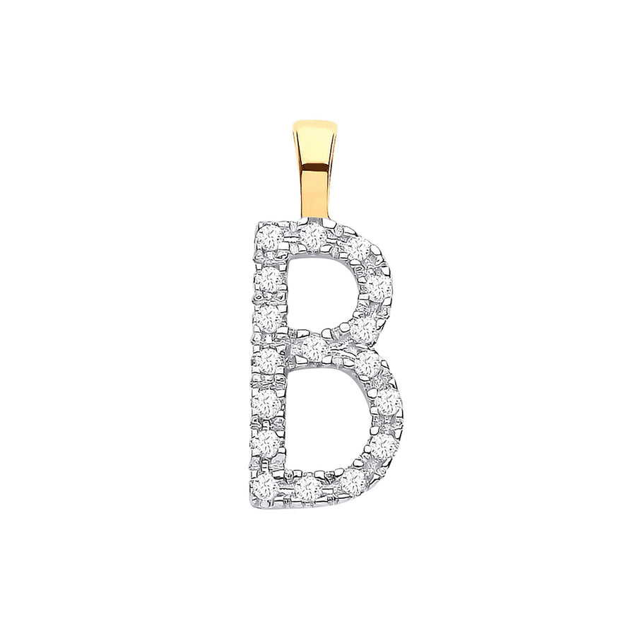 Diamond Initial B Pendant Necklace 0.06ct H-SI in 9K Yellow Gold - My Jewel World