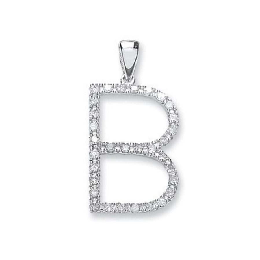 Diamond Initial B Pendant Necklace 0.27ct H-SI in 9K White Gold - My Jewel World