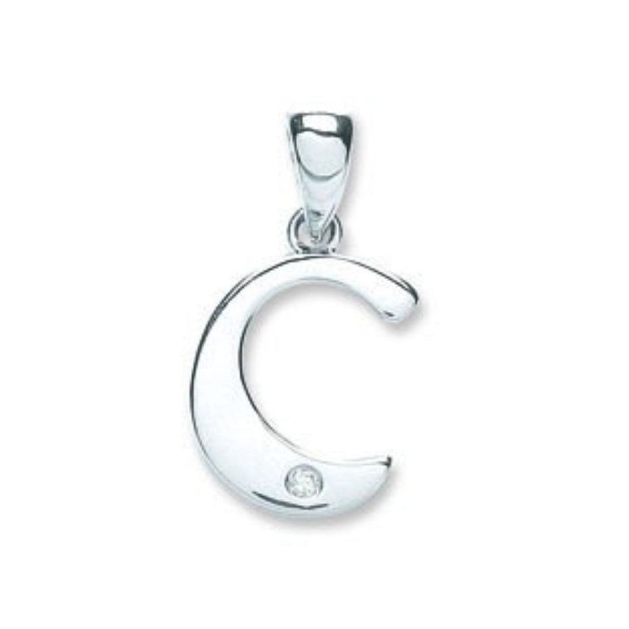 Diamond Initial C Pendant Necklace 0.01ct H-SI in 9K White Gold - My Jewel World