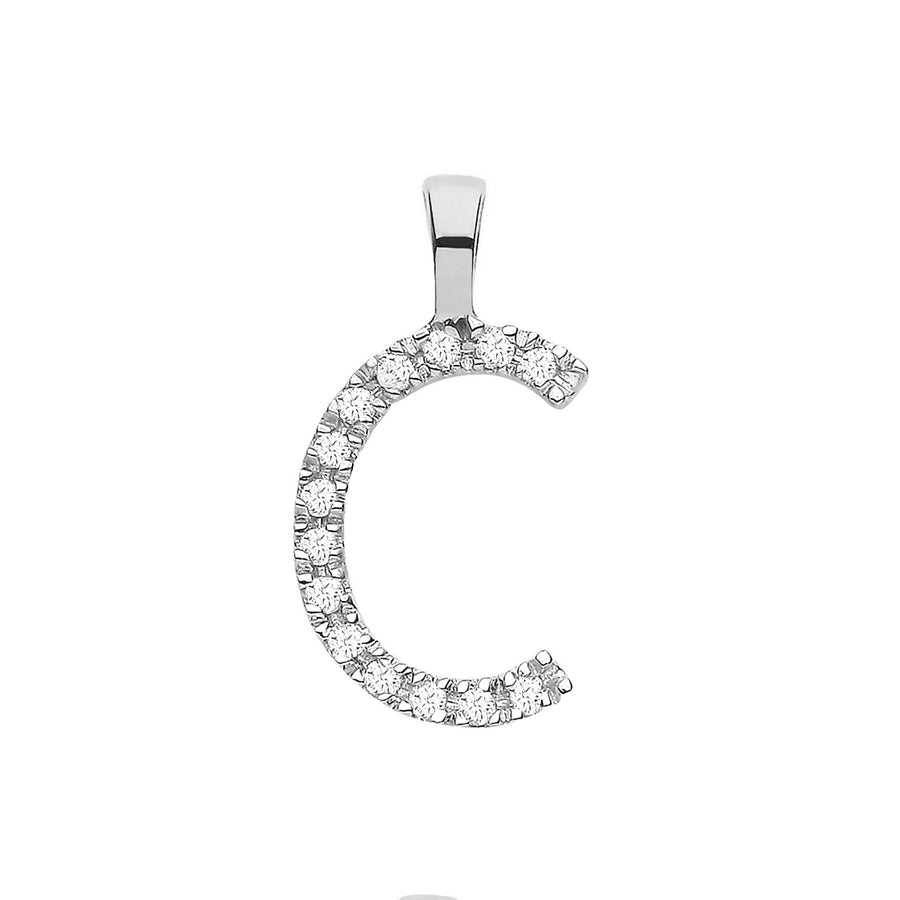 Diamond Initial C Pendant Necklace 0.05ct H-SI in 9K White Gold - My Jewel World
