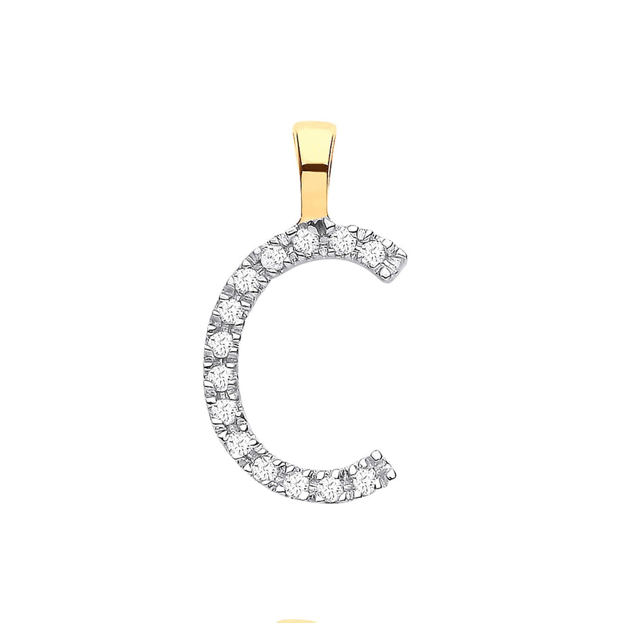 Diamond Initial C Pendant Necklace 0.05ct H-SI in 9K Yellow Gold - My Jewel World