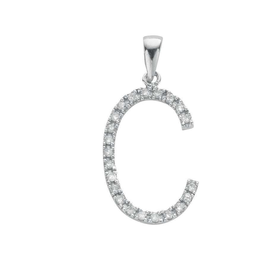 Diamond Initial C Pendant Necklace 0.17ct H-SI in 9K White Gold - My Jewel World