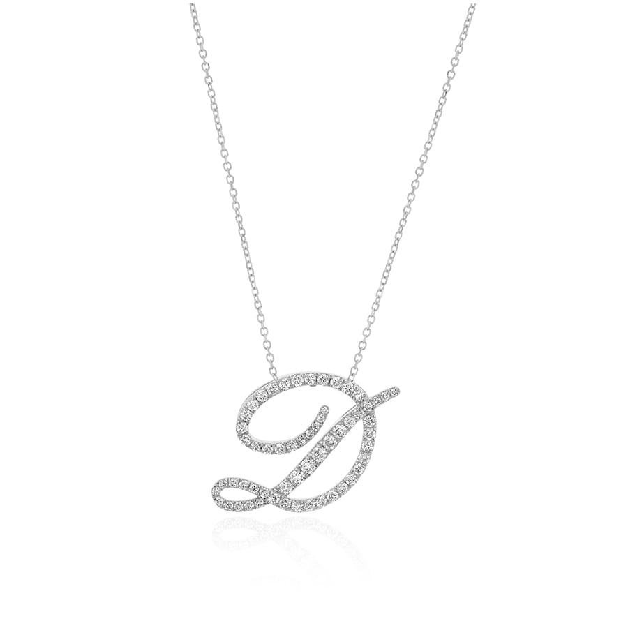 Diamond Initial D Necklace 0.71ct G SI Quality in 9k White Gold - My Jewel World