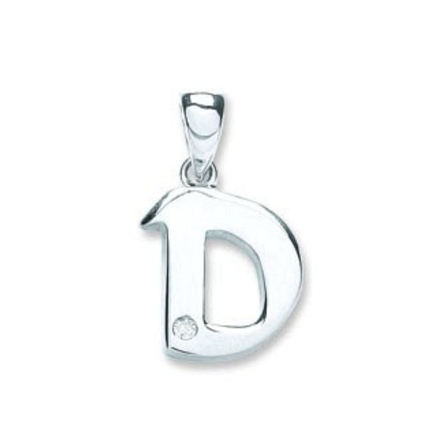 Diamond Initial D Pendant Necklace 0.01ct H-SI in 9K White Gold - My Jewel World