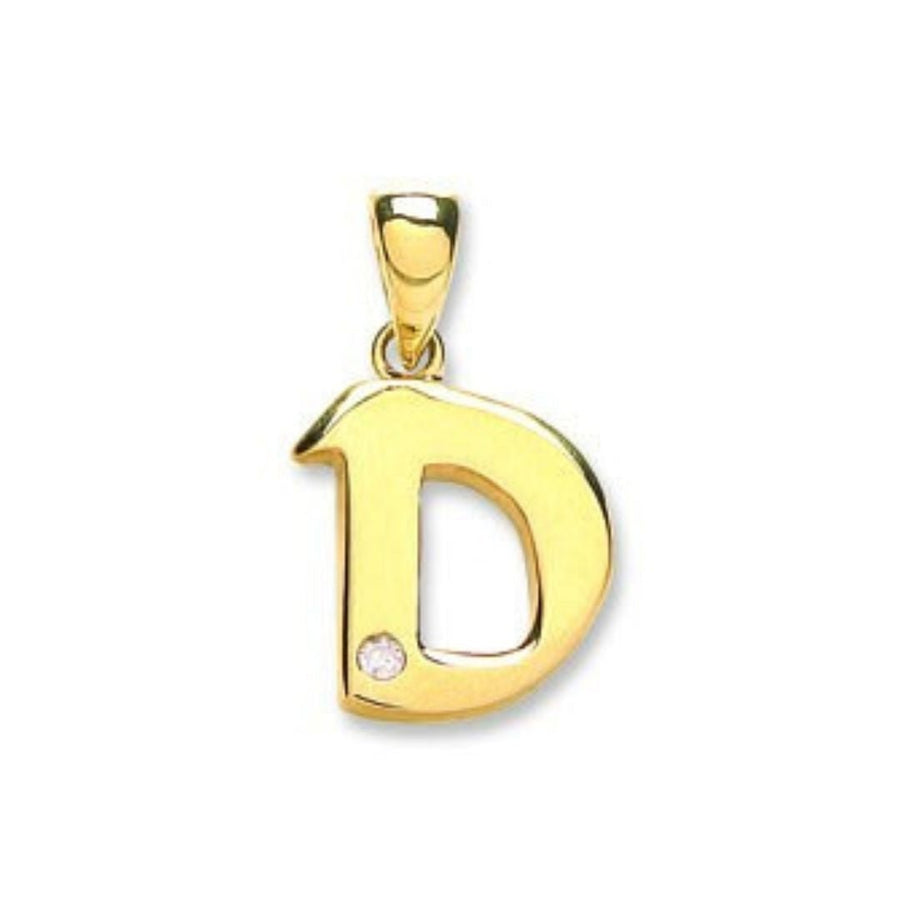 Diamond Initial D Pendant Necklace 0.01ct H-SI in 9K Yellow Gold - My Jewel World