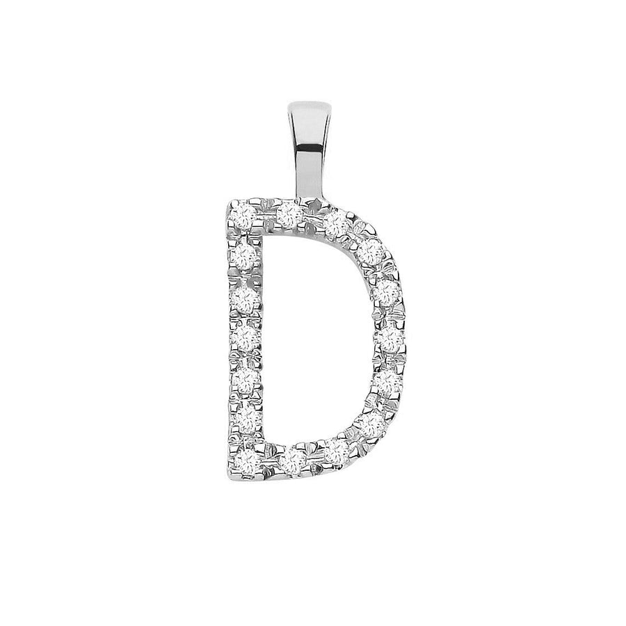 Diamond Initial D Pendant Necklace 0.05ct H-SI in 9K White Gold - My Jewel World