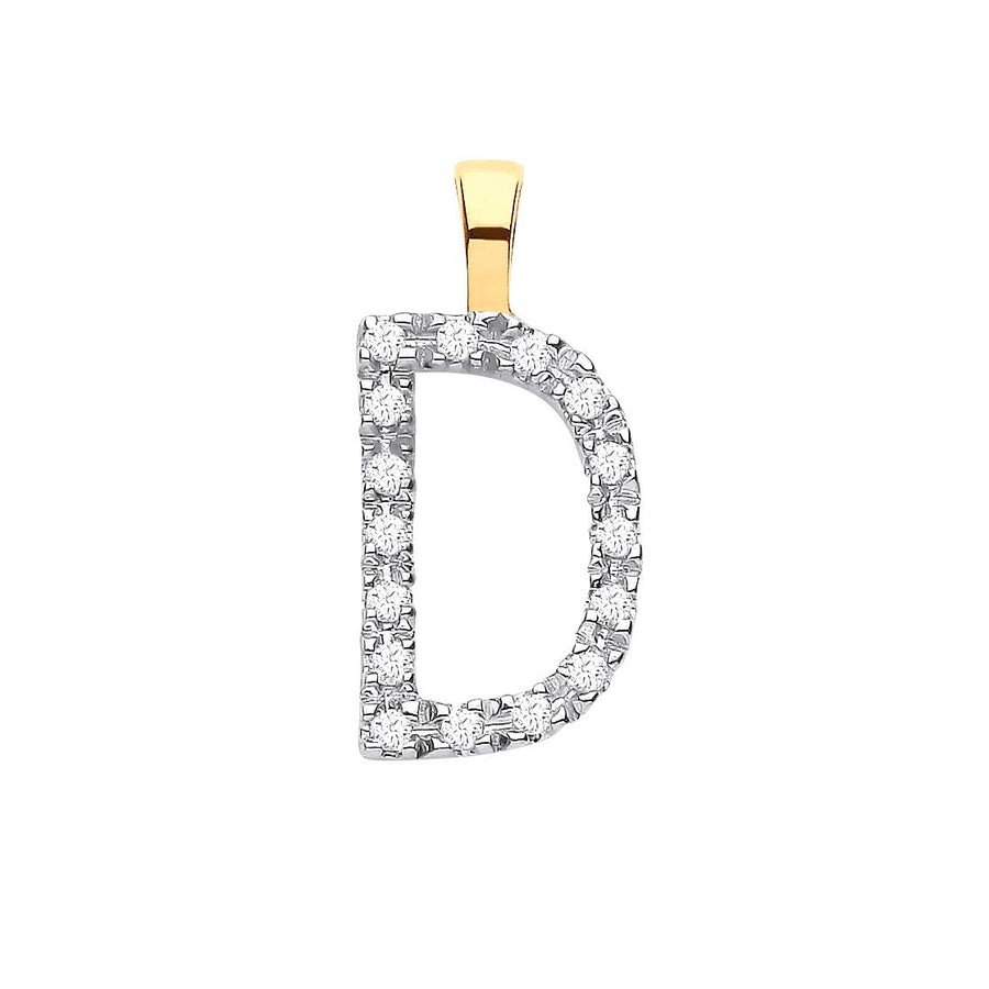 Diamond Initial D Pendant Necklace 0.05ct H-SI in 9K Yellow Gold - My Jewel World