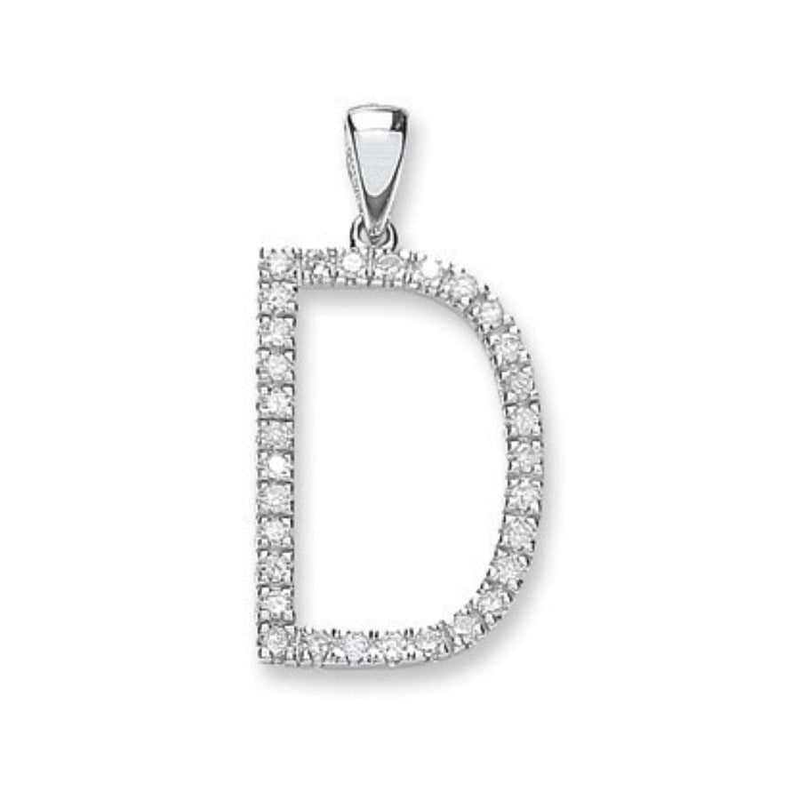 Diamond Initial D Pendant Necklace 0.21ct H-SI in 9K White Gold - My Jewel World