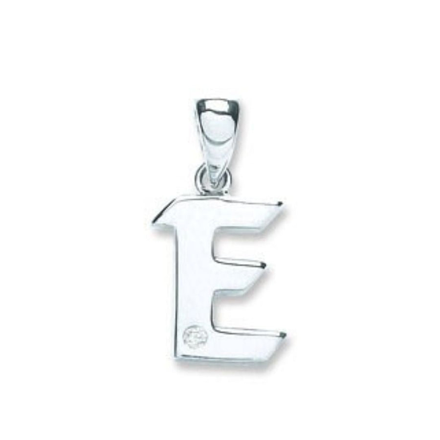 Diamond Initial E Pendant Necklace 0.01ct H-SI in 9K White Gold - My Jewel World