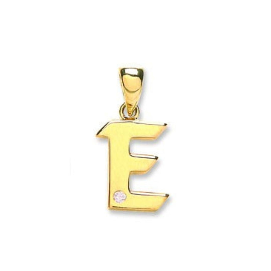 Diamond Initial E Pendant Necklace 0.01ct H-SI in 9K Yellow Gold - My Jewel World