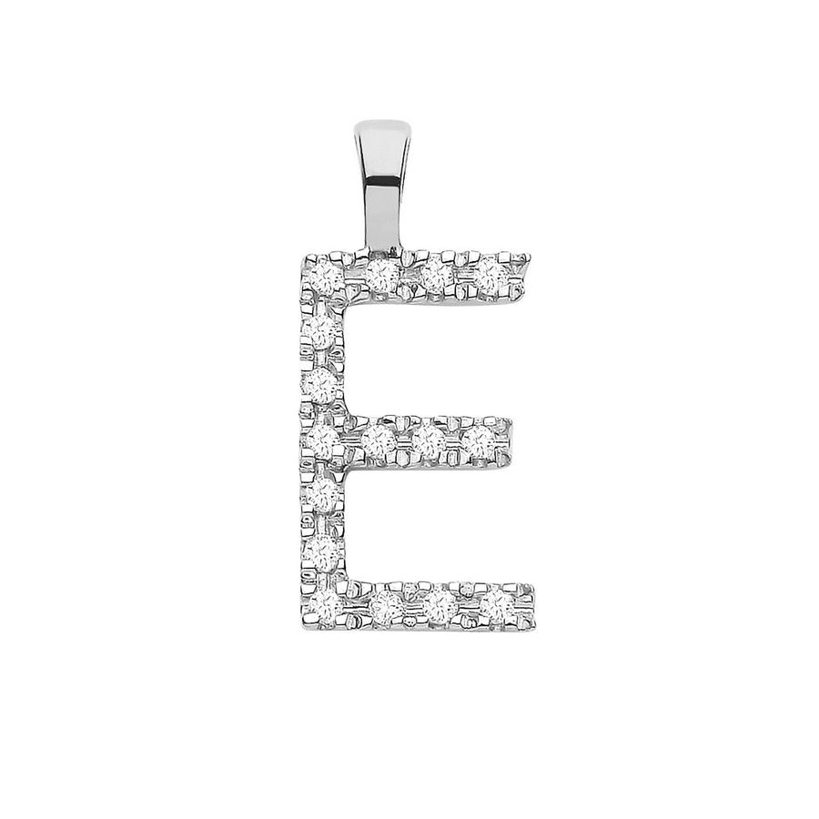 Diamond Initial E Pendant Necklace 0.05ct H-SI in 9K White Gold - My Jewel World