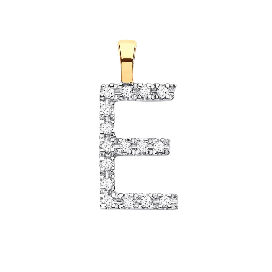 Diamond Initial E Pendant Necklace 0.05ct H-SI in 9K Yellow Gold - My Jewel World