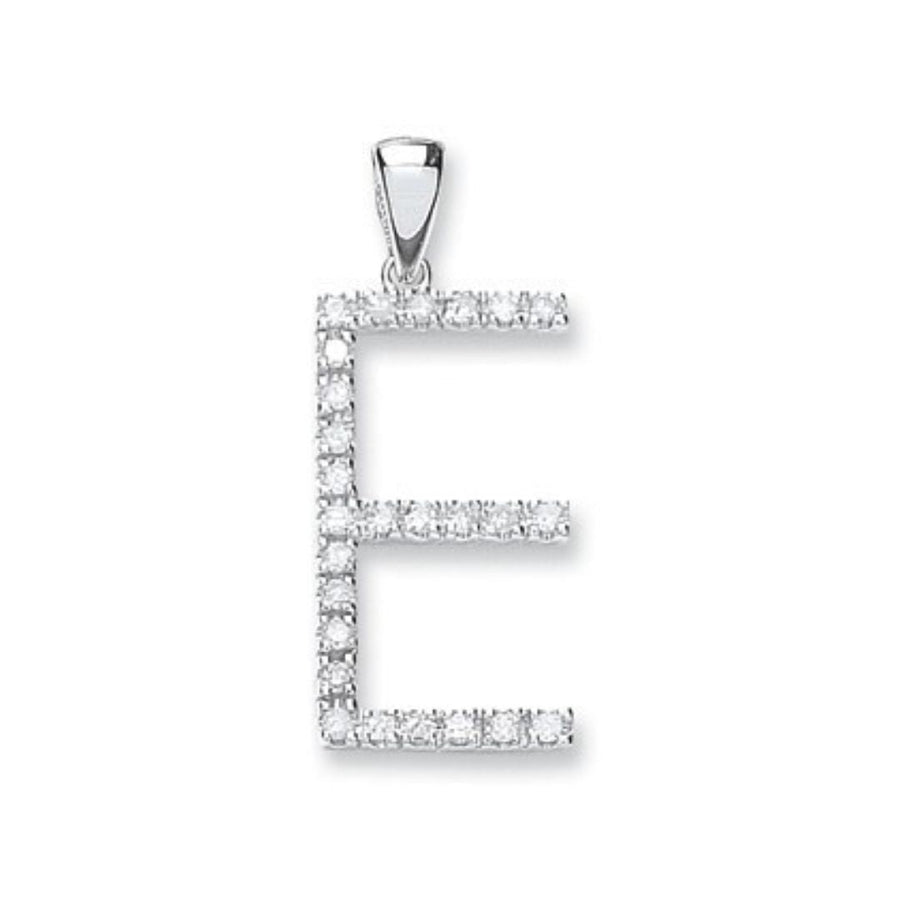 Diamond Initial E Pendant Necklace 0.21ct H-SI in 9K White Gold - My Jewel World