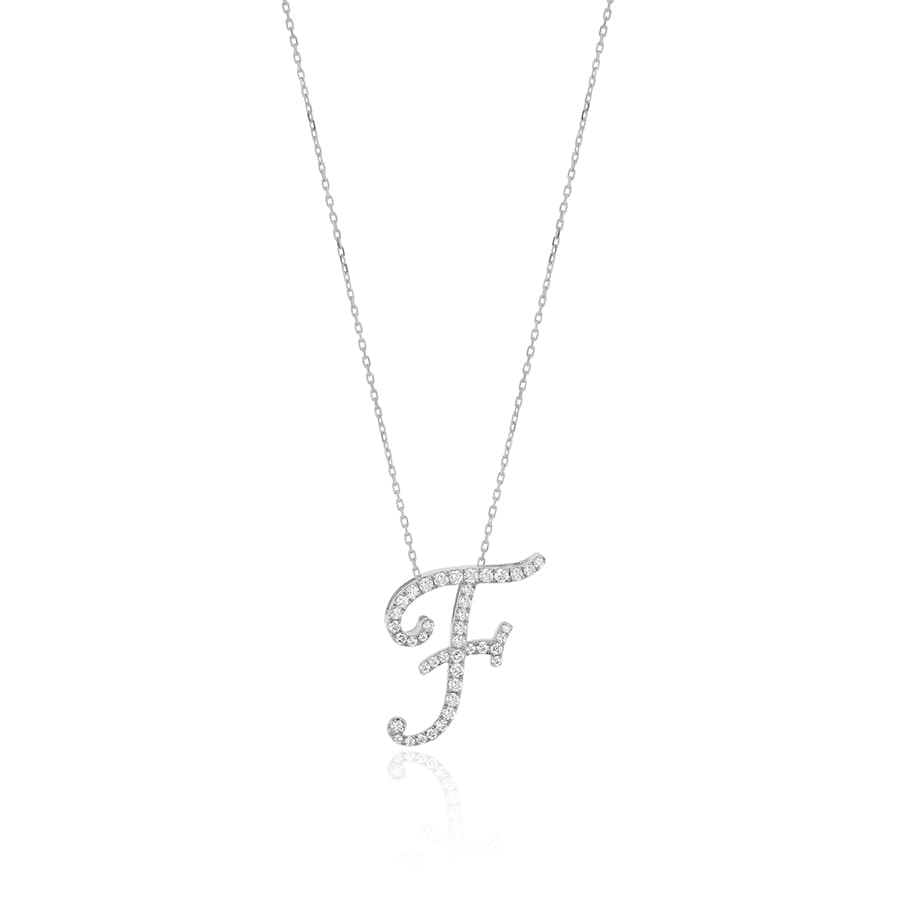 Diamond Initial F Necklace 0.35ct G SI Quality in 9k White Gold - My Jewel World
