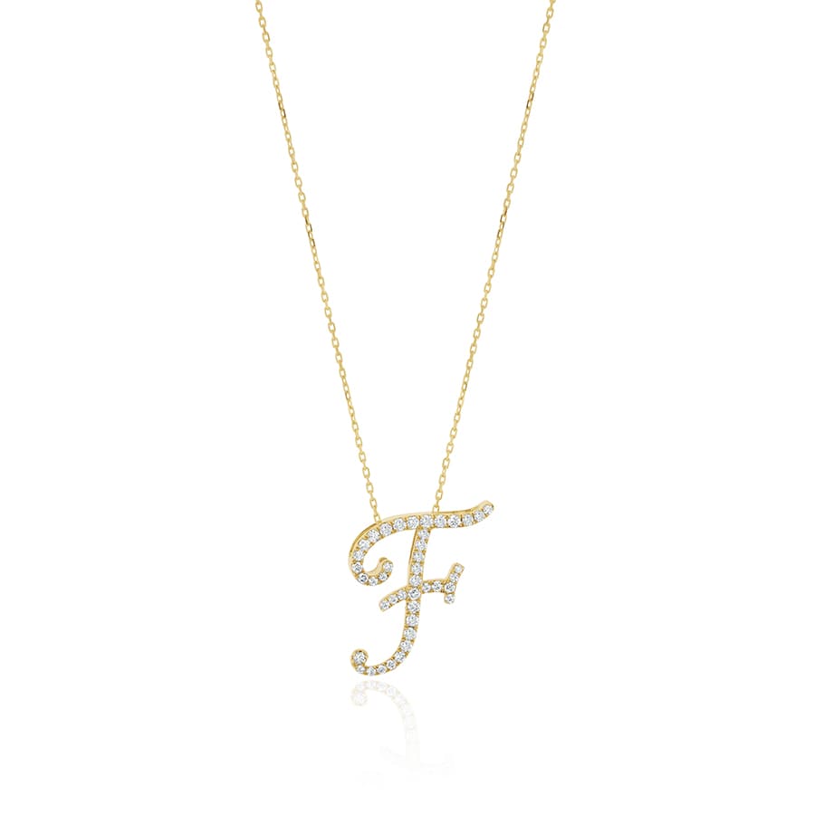 Diamond Initial F Necklace 0.35ct G SI Quality in 9k Yellow Gold - My Jewel World