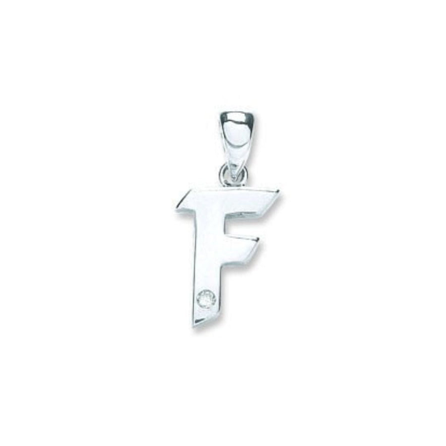 Diamond Initial F Pendant Necklace 0.01ct H-SI in 9K White Gold - My Jewel World