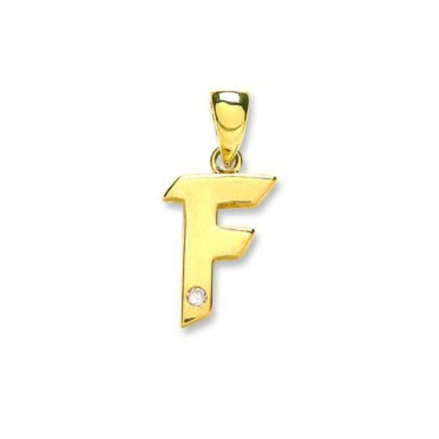 Diamond Initial F Pendant Necklace 0.01ct H-SI in 9K Yellow Gold - My Jewel World