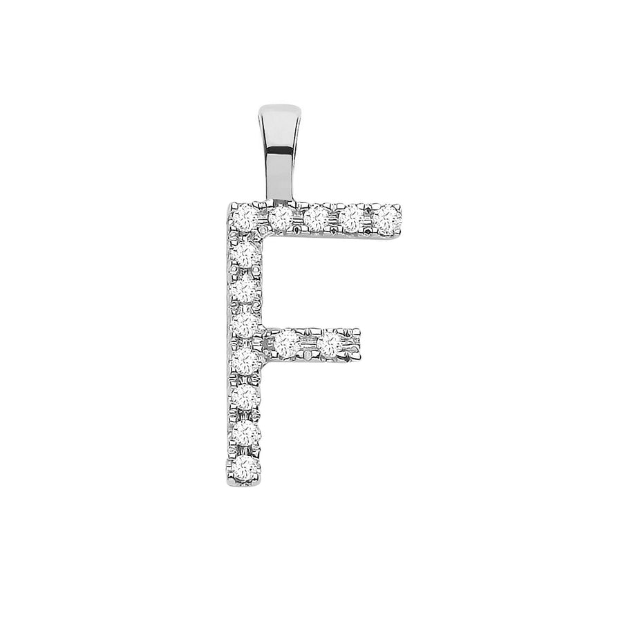 Diamond Initial F Pendant Necklace 0.05ct H-SI in 9K White Gold - My Jewel World