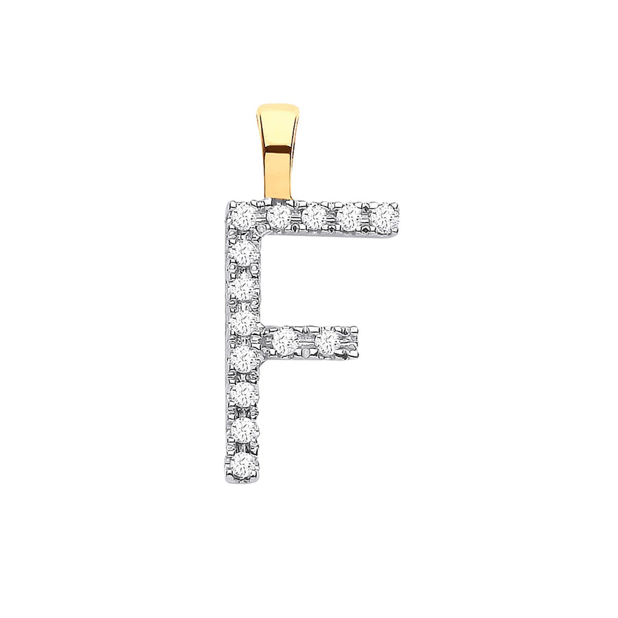 Diamond Initial F Pendant Necklace 0.05ct H-SI in 9K Yellow Gold - My Jewel World