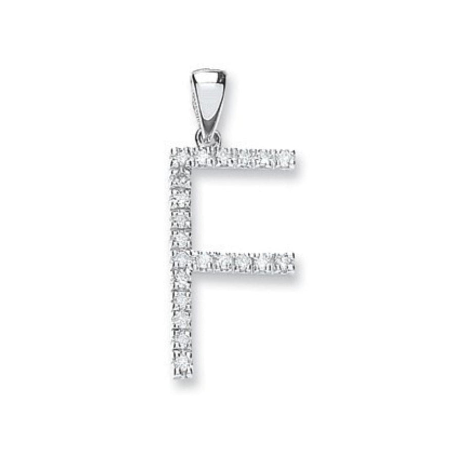 Diamond Initial F Pendant Necklace 0.16ct H-SI in 9K White Gold - My Jewel World