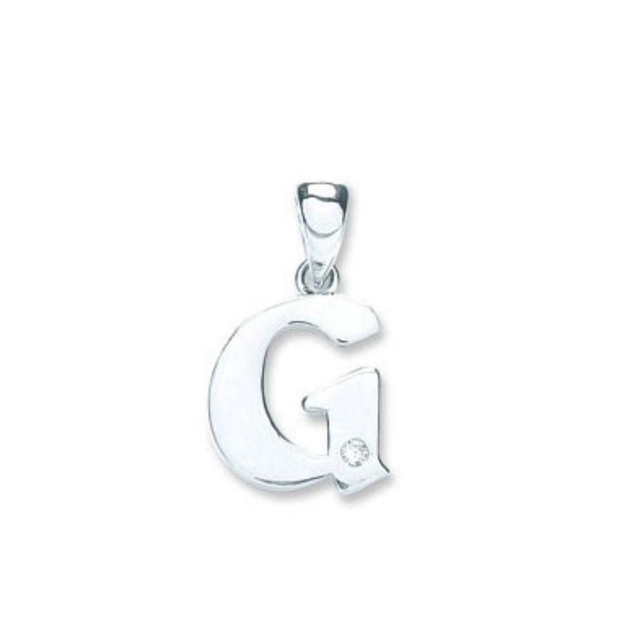 Diamond Initial G Pendant Necklace 0.01ct H-SI in 9K White Gold - My Jewel World