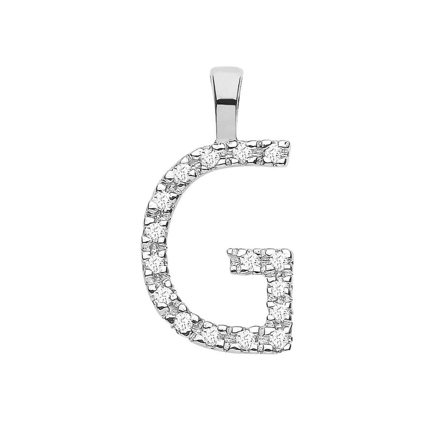 Diamond Initial G Pendant Necklace 0.05ct H-SI in 9K White Gold - My Jewel World