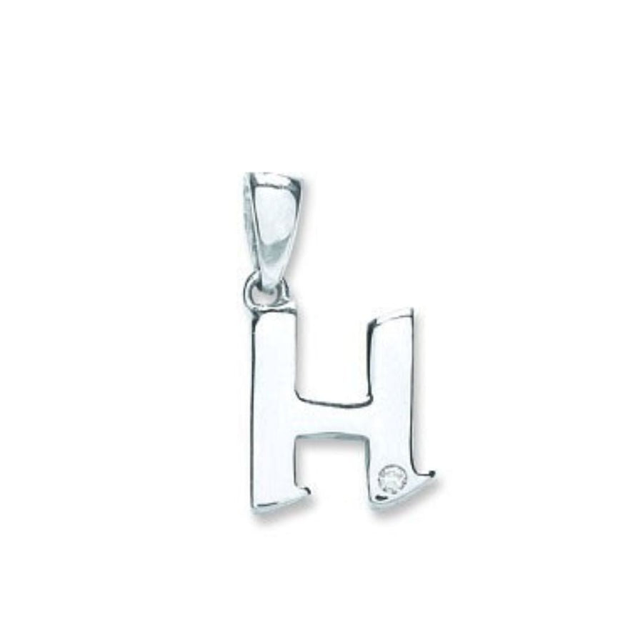 Diamond Initial H Pendant Necklace 0.01ct H-SI in 9K White Gold - My Jewel World