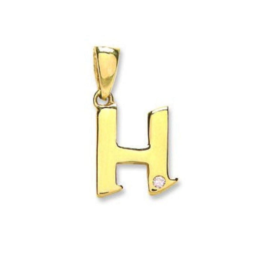 Diamond Initial H Pendant Necklace 0.01ct H-SI in 9K Yellow Gold - My Jewel World