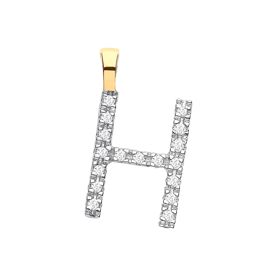 Diamond Initial H Pendant Necklace 0.05ct H-SI in 9K Yellow Gold - My Jewel World