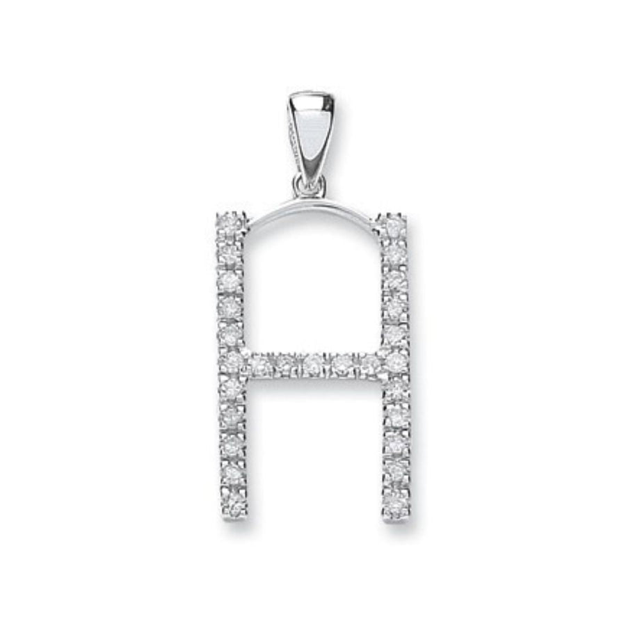 Diamond Initial H Pendant Necklace 0.20ct H-SI in 9K White Gold - My Jewel World