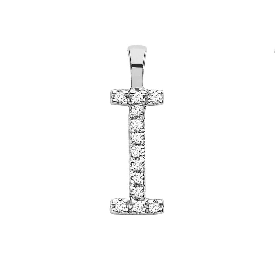 Diamond Initial I Pendant Necklace 0.05ct H-SI in 9K White Gold - My Jewel World