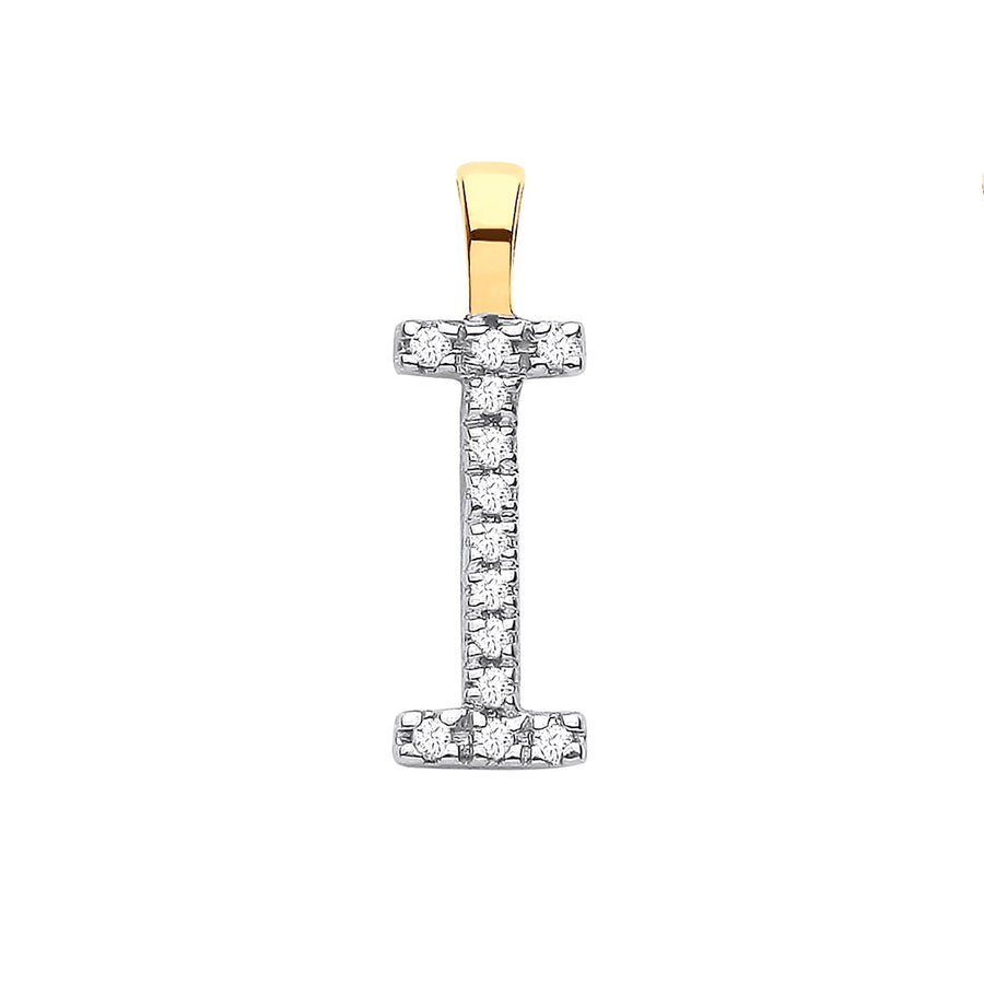 Diamond Initial I Pendant Necklace 0.05ct H-SI in 9K Yellow Gold - My Jewel World